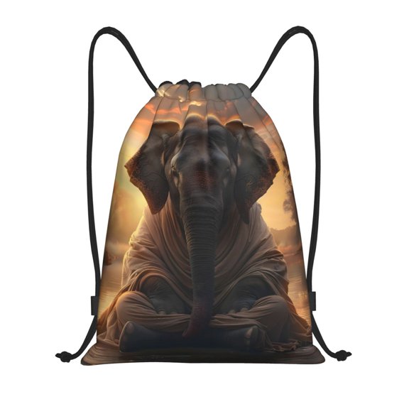 Honeii Lake Meditating Elephant Print Drawstring Backpack,Drawstring Bags String Backpack Gym Cinch Sack Backpack Sport Bag Draw-