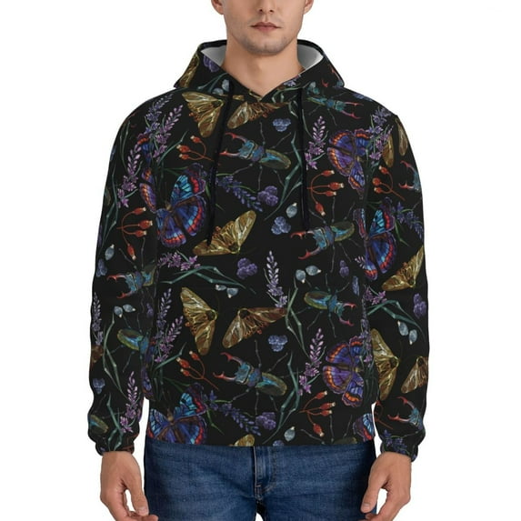 Honeii Lavender Flowers Pattern Mens Hoodies Men's Loose Sleeve Sweatshirt,Pullover Hooded Sweatshirt for Men,Essentials Hoodie-3X-Large