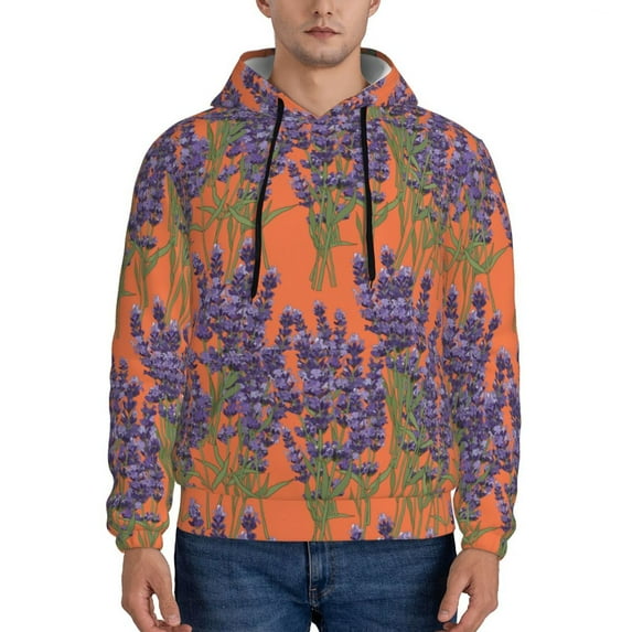 Honeii Lavender Flowers Pattern Mens Hoodies Men's Loose Sleeve Sweatshirt,Pullover Hooded Sweatshirt for Men,Essentials Hoodie-Medium