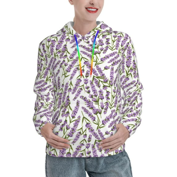 Honeii Lavender Flowers Pattern Womens Oversized Hoodies Long Sleeve Sweatshirts Pullover Fall Outfits with Pocket-X-Large