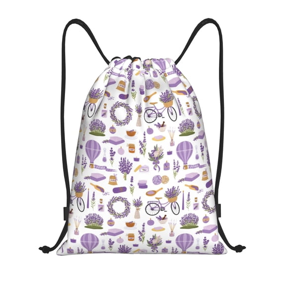 Honeii Lavender Flowers Print Drawstring Backpack,Drawstring Bags String Backpack Gym Cinch Sack Backpack Sport Bag Draw-Medium