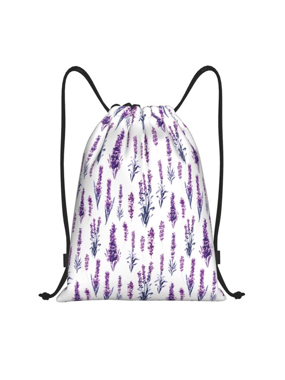 Lavender Flowers Print Drawstring Backpack,Drawstring Bags String Backpack Gym Cinch Sack Backpack Sport Bag Draw-