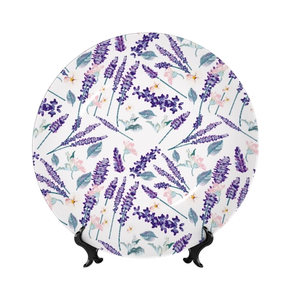 Honeii Lavender Flowers Print Elegant Bone China Decorative Plate, Porcelain Plate,Art Crafts,Ceramic Ornaments for Home Office Wall Decor-8in
