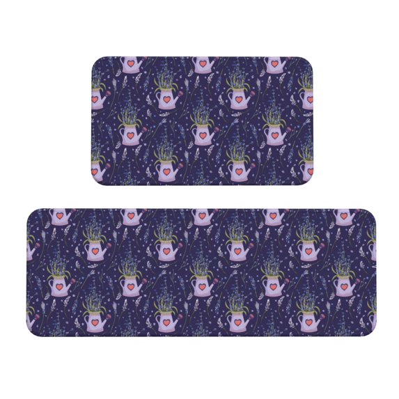 Honeii Lavender Flowers Print Kitchen Mat [2 PCS] for Floor, Waterproof Non-Slip Rugs, Kitchen Decor,Standing Mat for Floor,Office, Sink, Laundry