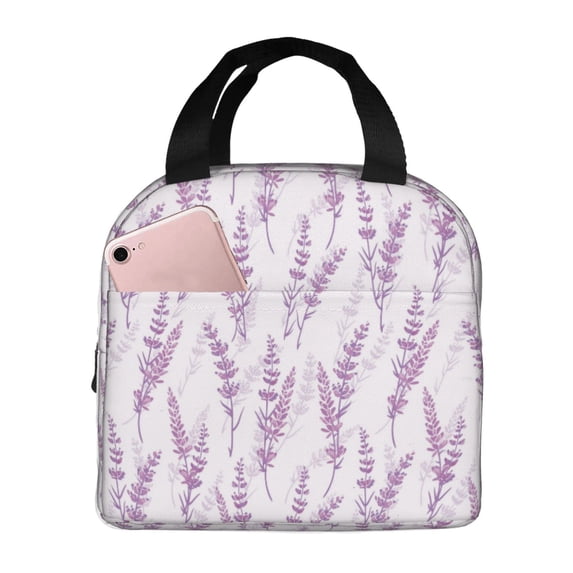 Honeii Lavender Flowers Print Lunch Bag Women, Lunch Box Lunch Bag for Women Adult Men, Small Leakproof Cute Lunch Tote Large Capacity Reusable