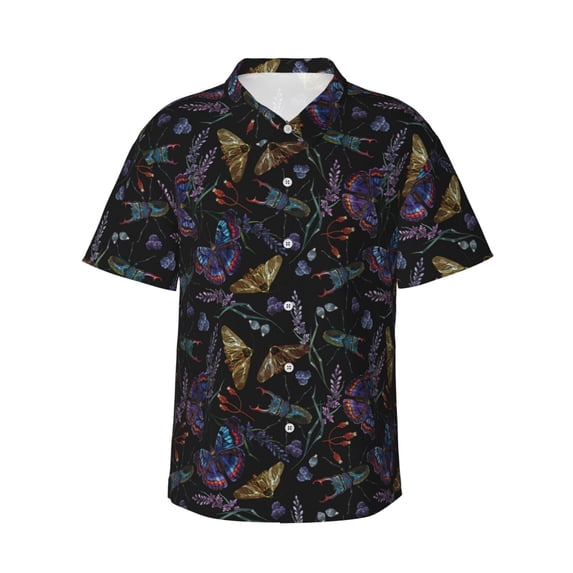 Honeii Lavender Flowers Print Men’s Hawaiian Shirt,Classic Button-Down Short Sleeve Shirt, for Beach, Vacation, and Outdoor Activities,XX-Large