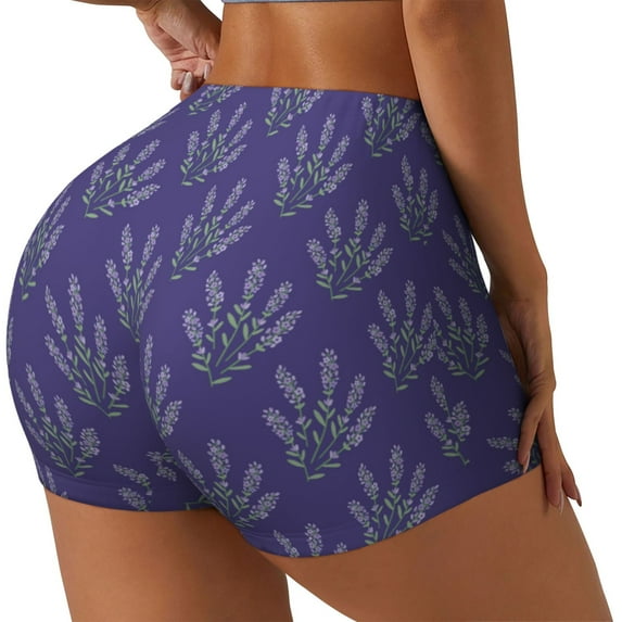 Honeii Lavender Flowers Print Women's Workout Shorts, Gym Shorts for Active Wear, Sports Shorts,Women's Running Shorts,Quick Dry Athletic Shorts-XX-Large