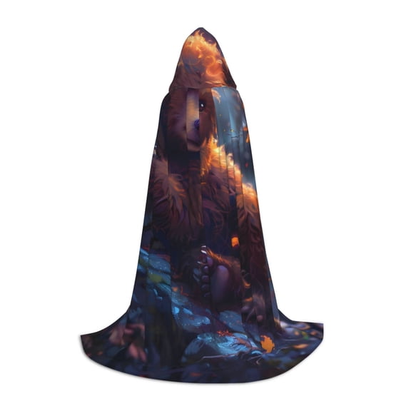 Honeii Lazy Stone Bear Print Poncho Cape, Cloak Coat, Snuggly Hooded Wearable Blanket, Hooded Cape For Teenagers,Halloween Costumes-Medium