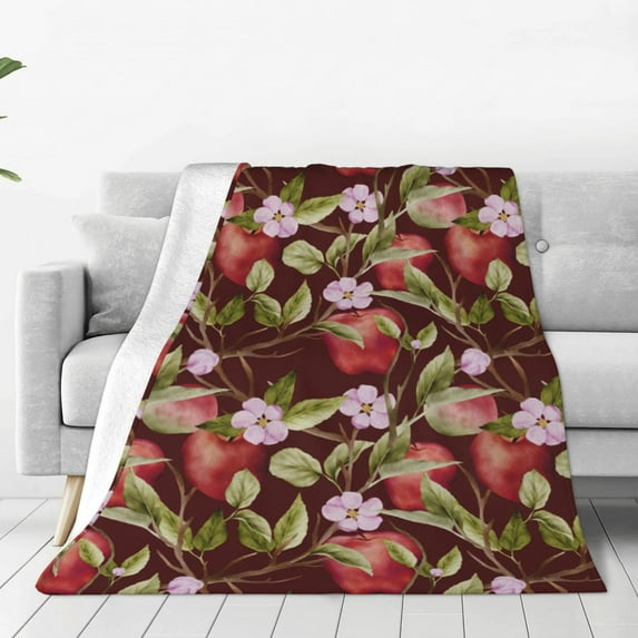 Honeii Leaf And Fruit Print Fleece Blanket - Throw Blanket for Bed, Sofa, Couch, Camping, and Travel , Microplush Ultra Soft Warm Blanket-40"x30"