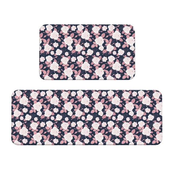 Honeii Leaves Flower Print Kitchen Mat [2 PCS] for Floor, Waterproof Non-Slip Rugs, Kitchen Decor,Standing Mat for Floor,Office, Sink, Laundry