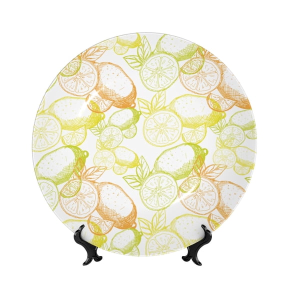 Honeii Lemon Potatoes Print Elegant Bone China Decorative Plate, Porcelain Plate,Art Crafts,Ceramic Ornaments for Home Office Wall Decor-8in