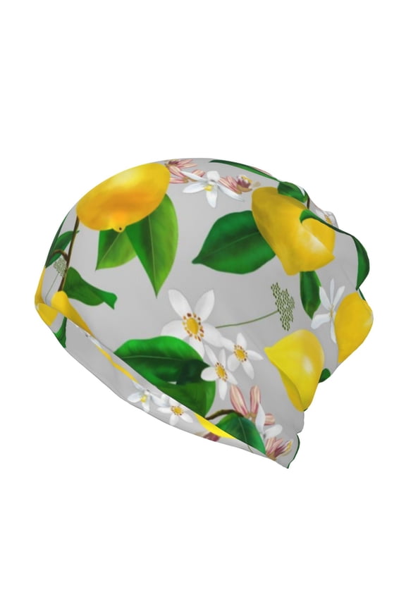 Lemon Seamless Pattern Oil Painting Effect Print Winter Beanie Daily Hat - Thermal Polar Fleece Ski Running Hat Skull Cap for Men and Women,Beanie