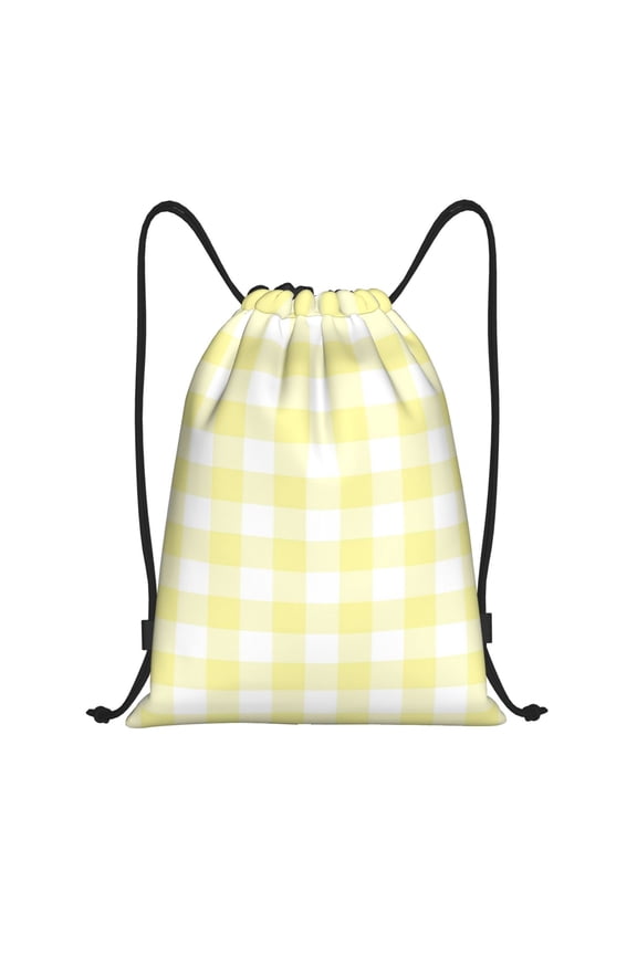 Lemon Yellow Checkboard Print Drawstring Backpack,Drawstring Bags String Backpack Gym Cinch Sack Backpack Sport Bag Draw-Medium
