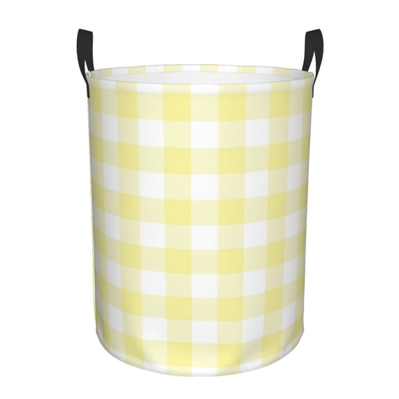 Honeii Lemon Yellow Checkboard Print Laundry Hamper Basket,Baby Nursery Woven Storage Basket for Toys Bin,Pillows,Blankets,Clothes-