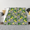 thumbnail image 1 of Honeii Lemons on Striped print throw blanket, crafted from cozy cotton flannel, offers versatile home decor as a bedding suitable for all seasons.-, 1 of 6