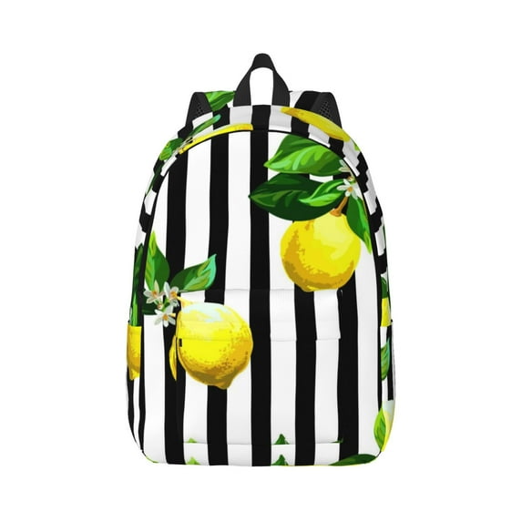 Honeii Lemons on Striped Print Canvas College Laptop Backpack, Durable Rucksack Travel Notebook Bag School Backpack Book Bag for Men Women-Small