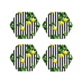 thumbnail image 1 of Honeii Lemons on Striped print Leather Coaster Set of 4, ideal for safeguarding your furniture from drinks spills and effortless cleanup-Hexagon, 1 of 6
