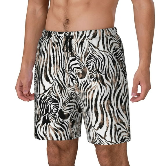Honeii Leopard And Zebra Print Men's Swim Shorts,Mens Swim Trunks,Breathable Mesh Beach Shorts for Swimming,Surfing, and Beach Activities-Small