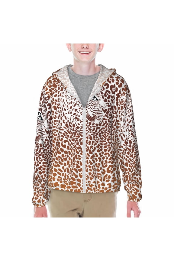 Leopard Brown Print Sun Protection Jacket Hooded Cooling Shirt with Pockets Hiking Outdoor Performance-XX-Large