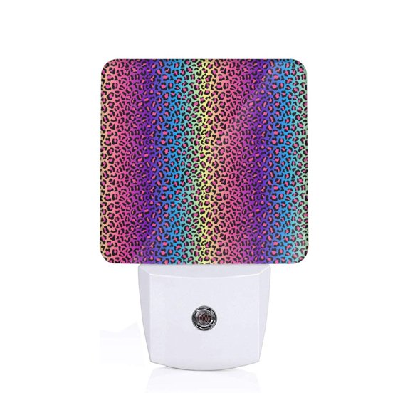 Honeii Leopard Neon Rainbow Gradient Print LED Night Light with Light Sensor, Night Lights Plug Into Wall,Ideal for Bedrooms and Hallways-US