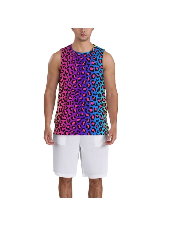 Leopard Neon Rainbow Gradient print basktball shirt for men and women, Unisex basketball jersey for Theme party-XX-Large