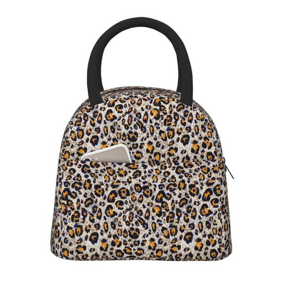 Honeii Leopard Print Insulated Lunch Bag Women Reusable Lunch Box with Pocket for Work Picnic Travel -One Size