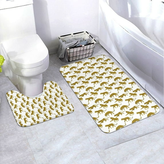 Honeii Leopard Print Pattern Bathroom Anti-Skid Pad Bathroom Mat Vintage Seamless Pattern Not-Slip Toilet Rug Set