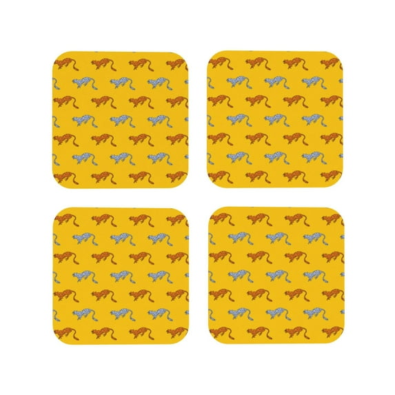 Honeii Leopard Print print Leather Coaster Set of 4, ideal for safeguarding your furniture from drinks spills and effortless cleanup-Square
