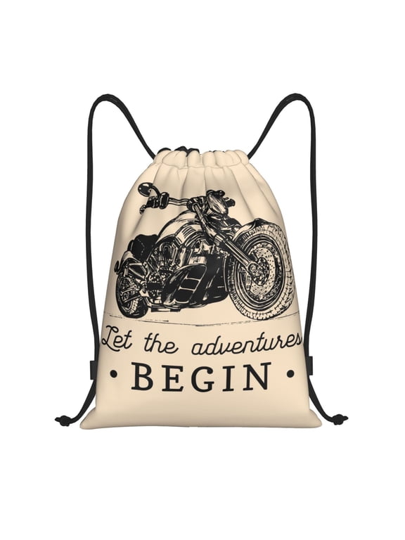 Let The Adventure Begin Print Drawstring Backpack,Drawstring Bags String Backpack Gym Cinch Sack Backpack Sport Bag Draw-Medium