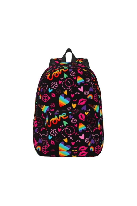Lgbt Rainbow For Pride Print Canvas College Laptop Backpack, Durable Rucksack Travel Notebook Bag School Backpack Book Bag for Men Women-Small