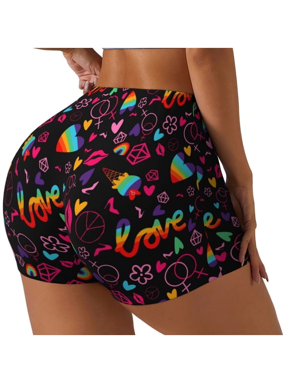 Lgbt Rainbow For Pride Print Women's Workout Shorts, Gym Shorts for Active Wear, Sports Shorts,Women's Running Shorts,Quick Dry Athletic Shorts-Small
