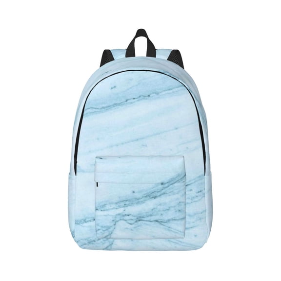 Honeii Light Blue Marble Print Canvas College Laptop Backpack, Durable Rucksack Travel Notebook Bag School Backpack Book Bag for Men Women-Medium