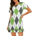 thumbnail image 1 of Honeii Light green and black argyle Print Women's Loose Short Sleeve Nightgown, Soft Cotton Sleepwear, Comfy Loose Fit Pajama Dress for Sleep and Lounge, 1 of 6