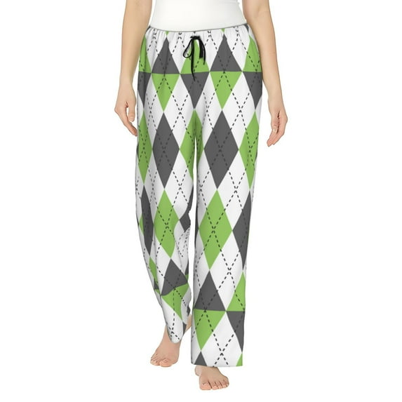Honeii Light green and black argyle for elegant Women's Lounge Pants and Pajama Pants, crafted for ultimate comfort in your sleepwear essentials-X-Large