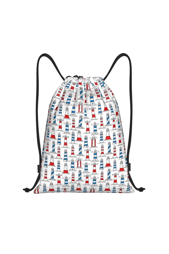 Lighthouse And Beacon Print Drawstring Backpack,Drawstring Bags String Backpack Gym Cinch Sack Backpack Sport Bag Draw-Small