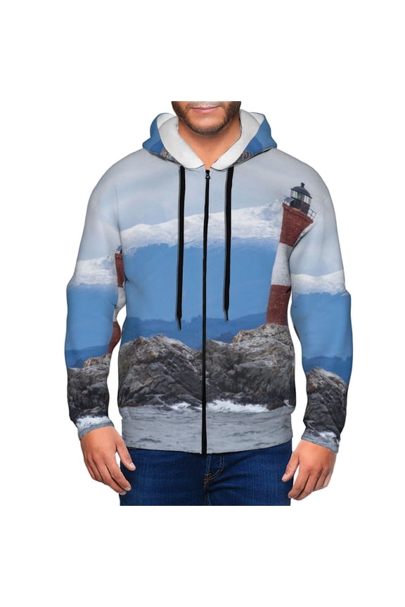 Lighthouse On The Waters Print Hoodies for Men, Pullover & Full Zip, Breathable Zip up Hoodie, Sweatshirt-XX-Large
