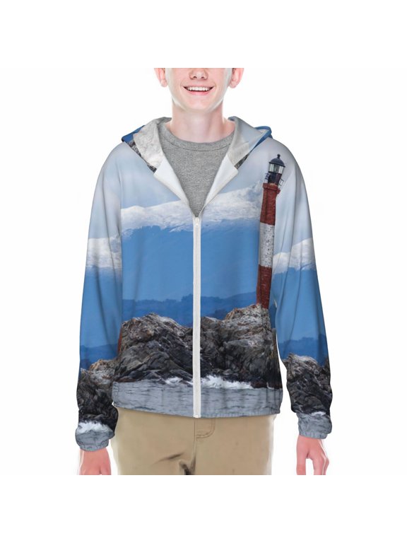 Lighthouse On The Waters Print Sun Protection Jacket Hooded Cooling Shirt with Pockets Hiking Outdoor Performance-XX-Large