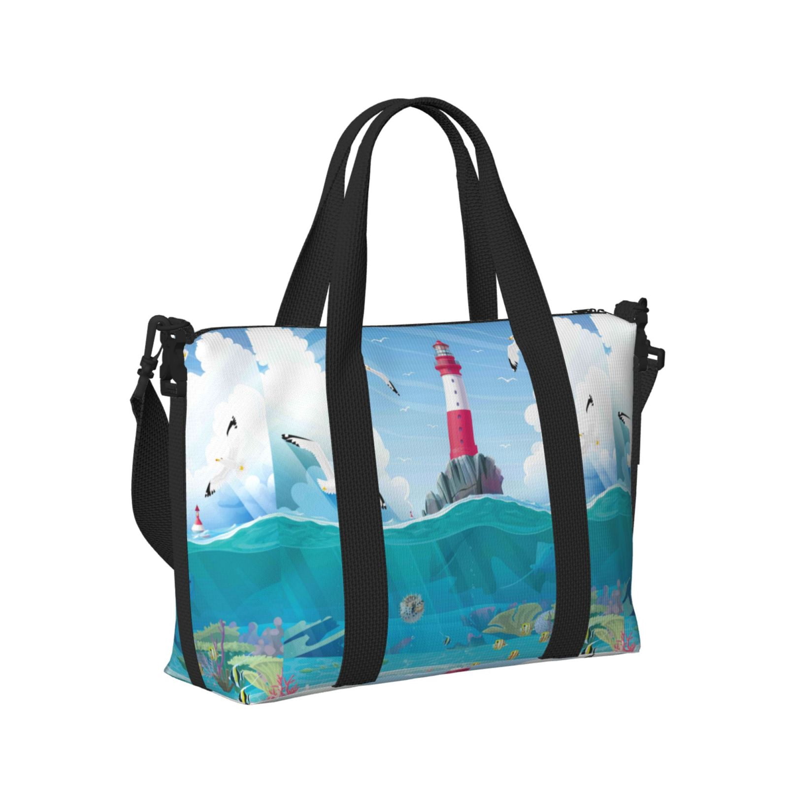 Honeii Lighthouse Sea Port Print Hand Travel Bag,Travel Duffle Bag ...