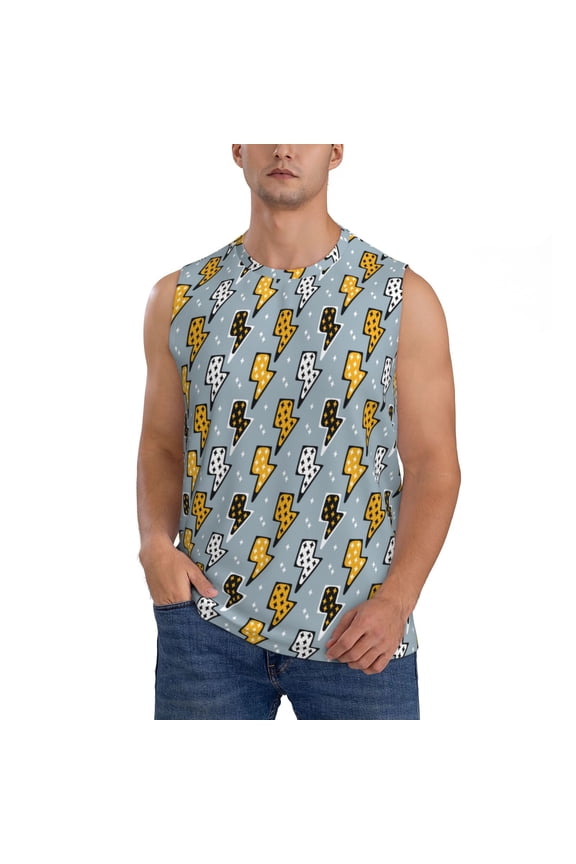 Lightning Bolts Print Men's Sleeveless Muscle Shirts, Breathable & Quick-Dry Gym Shirt, Athletic Tank Top for Running, Fitness, and Outdoor Activities-3X-Large