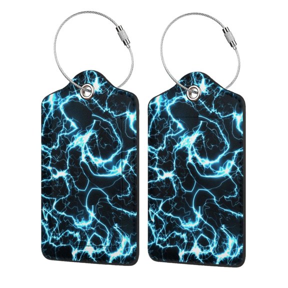 Honeii Lightning Print Leather Luggage Tag for Suitcases,ID Tags,Bag Tags for Luggage,Functional Travel Tag-2 PCS