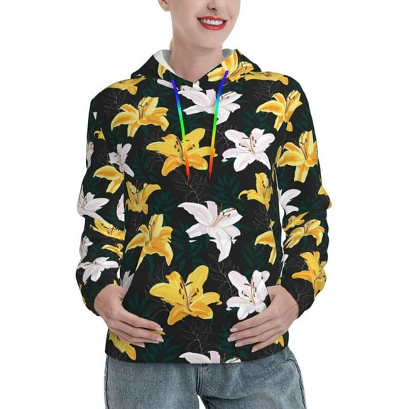 Honeii Lilies Flowers Pattern Womens Oversized Hoodies Long Sleeve Sweatshirts Pullover Fall Outfits with Pocket-X-Large