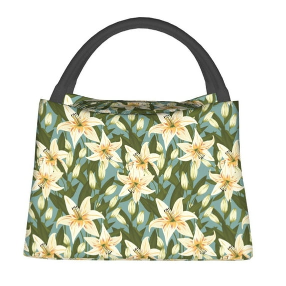 Honeii Lilies Flowers Print Cooler Bag Insulated, Large Leakproof Soft Sided Portable Cooler Bag,Lunch Box Lunch Bag