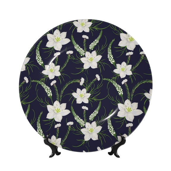 Honeii Lilies Flowers Print Elegant Bone China Decorative Plate, Porcelain Plate,Art Crafts,Ceramic Ornaments for Home Office Wall Decor-7in