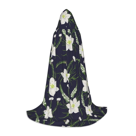 Honeii Lilies Flowers Print Poncho Cape, Cloak Coat, Snuggly Hooded Wearable Blanket, Hooded Cape For Teenagers,Halloween Costumes-Large