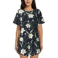 thumbnail image 1 of Honeii Lilies Flowers for Women's Summer Pajama Set featuring Soft Short Sleeve Shirt & Matching Bottoms with Convenient Pockets for Relaxed Home Wear-Large, 1 of 6