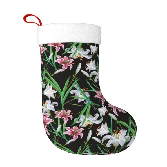 Honeii Lilies Flowers for Christmas Stocking,Large Xmas Stocking,Holiday and Family Stocking for Fireplace Christmas Holiday Party Decoration
