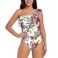 thumbnail image 1 of Honeii Lilies Flowers for women's one-piece swimsuit featuring a chic one-shoulder design experience elegance and style in the water-X-Large, 1 of 6
