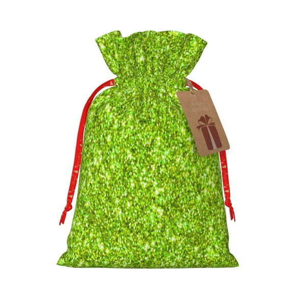 Honeii Lime green glitter Print Small Burlap Bags,Christmas Drawstring Treat Bags Gift Bags Reusable Candy Goodie Wrapping Bags for Holiday Party Favors Supplies -Small