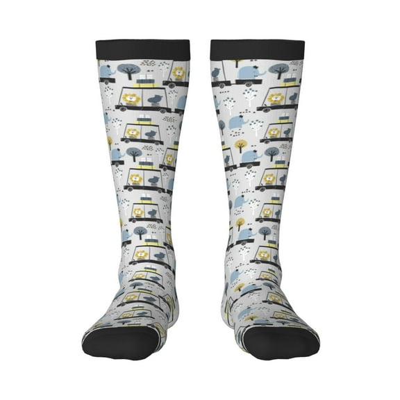Honeii Lion Hippo Elephant On The Car Print Long Socks,Novelty Design Socks Gift for Men and Women,Crew Socks,Calf Socks