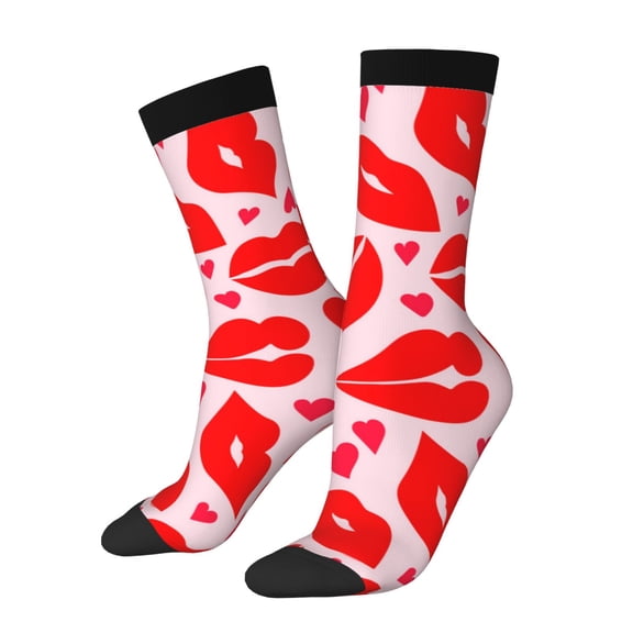 Honeii Lips Kiss Print Adult Socks,Crew Socks,Casual Calf Socks,Daily Wear Socks for Men & Women, Perfect for Sports, Casual and Everyday Use